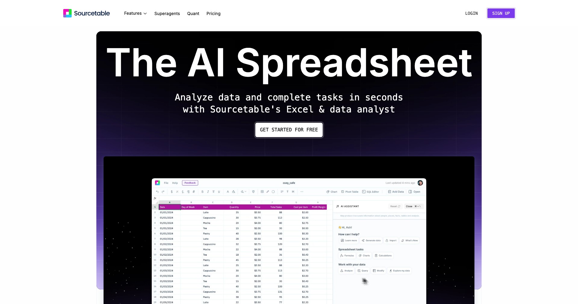Sourcetable Screenshot
