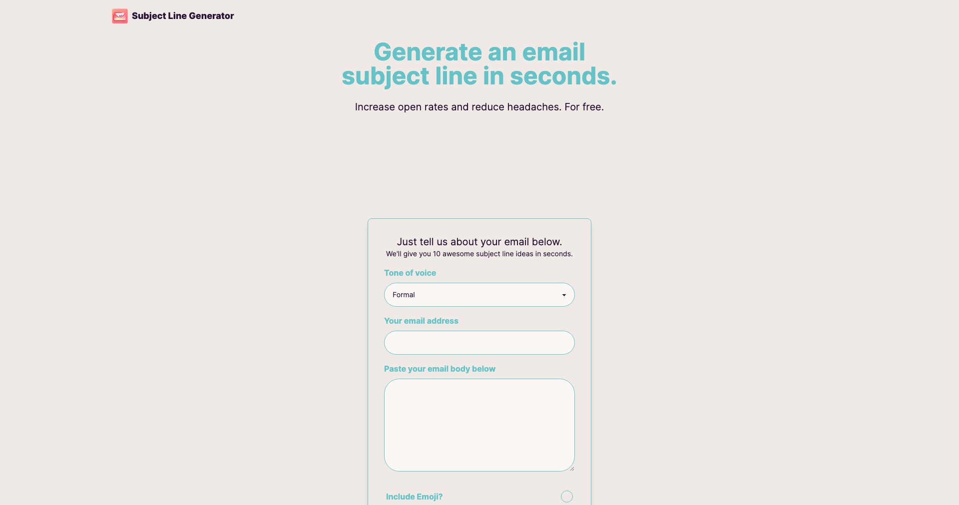 Subject Line Generator Screenshot