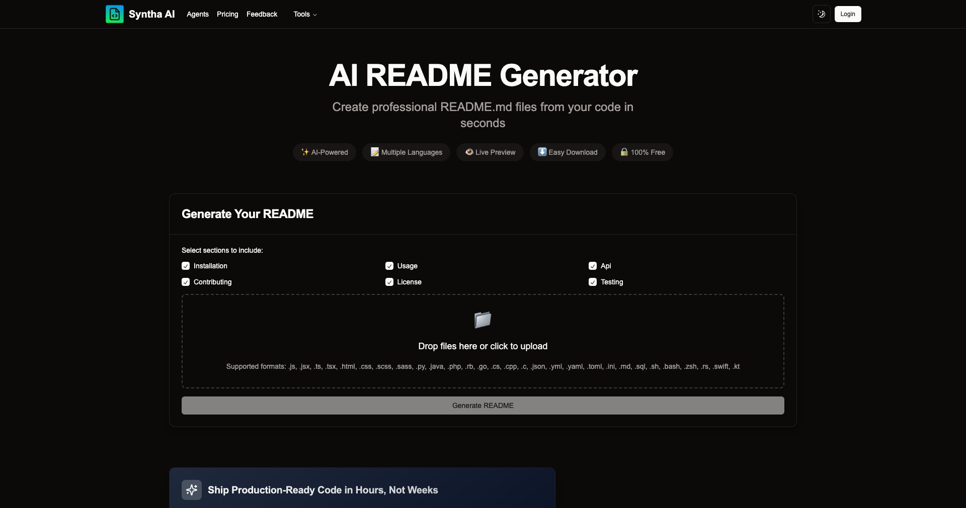 Syntha AI README Generator Screenshot