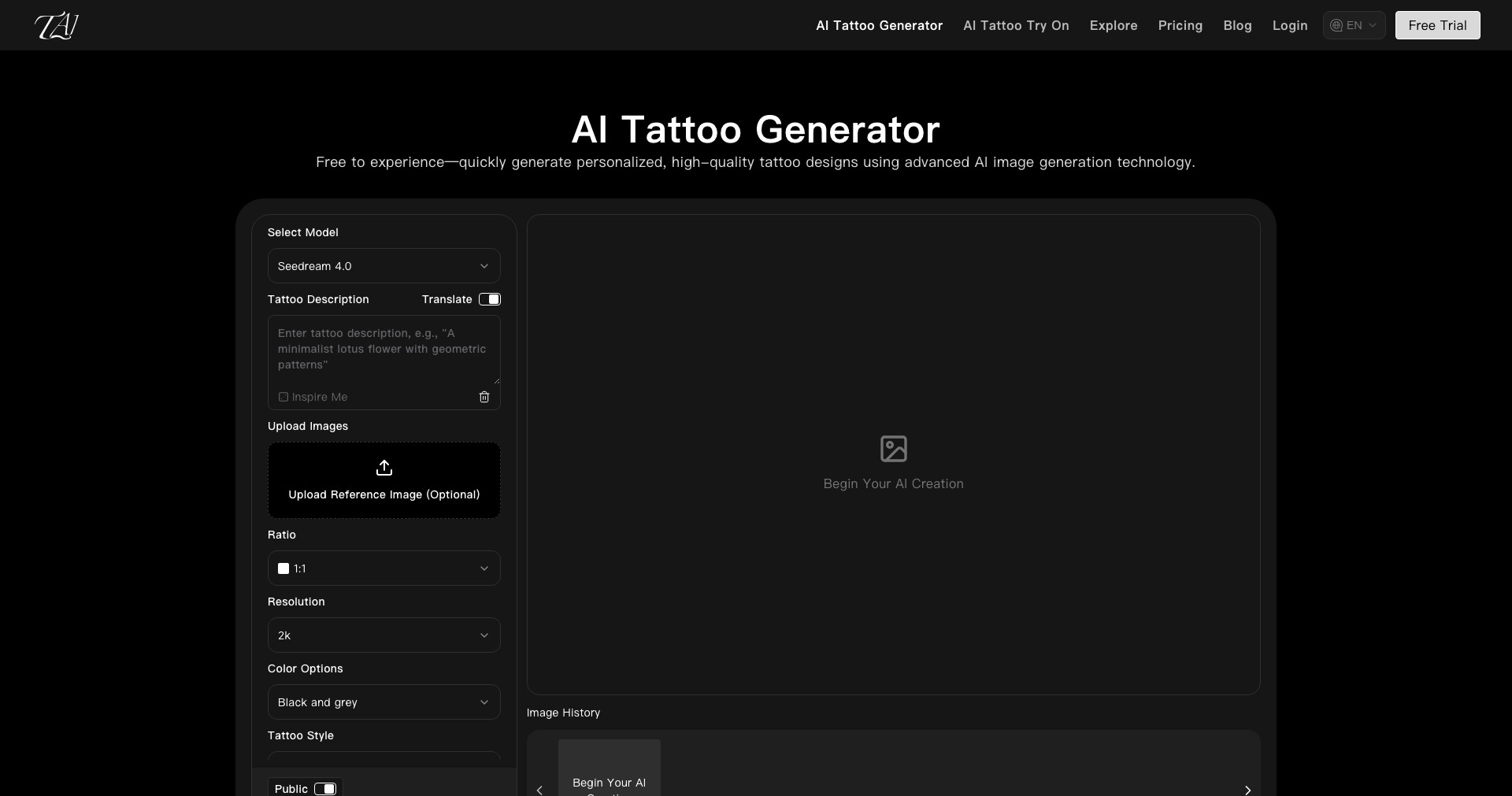 Tattoo AI Design Screenshot