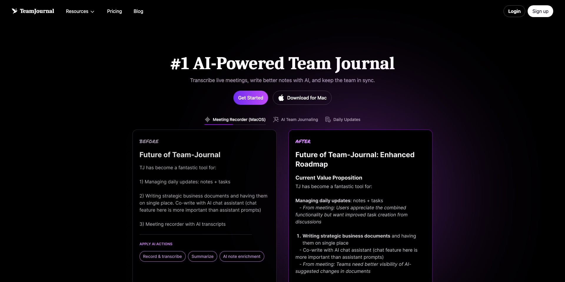 Team Journal Screenshot