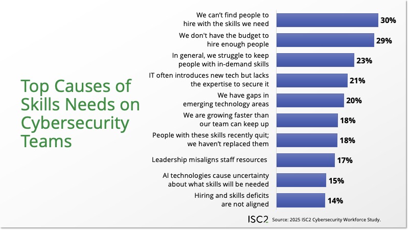 Top causes of skills needs on cybersecurity teams