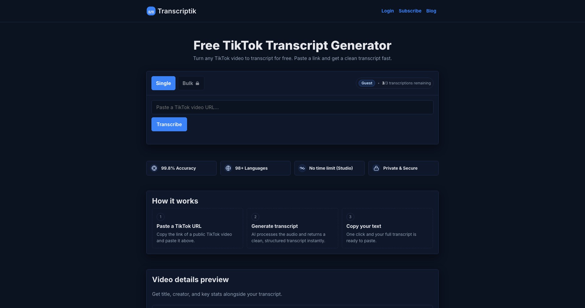 Transcriptik Screenshot