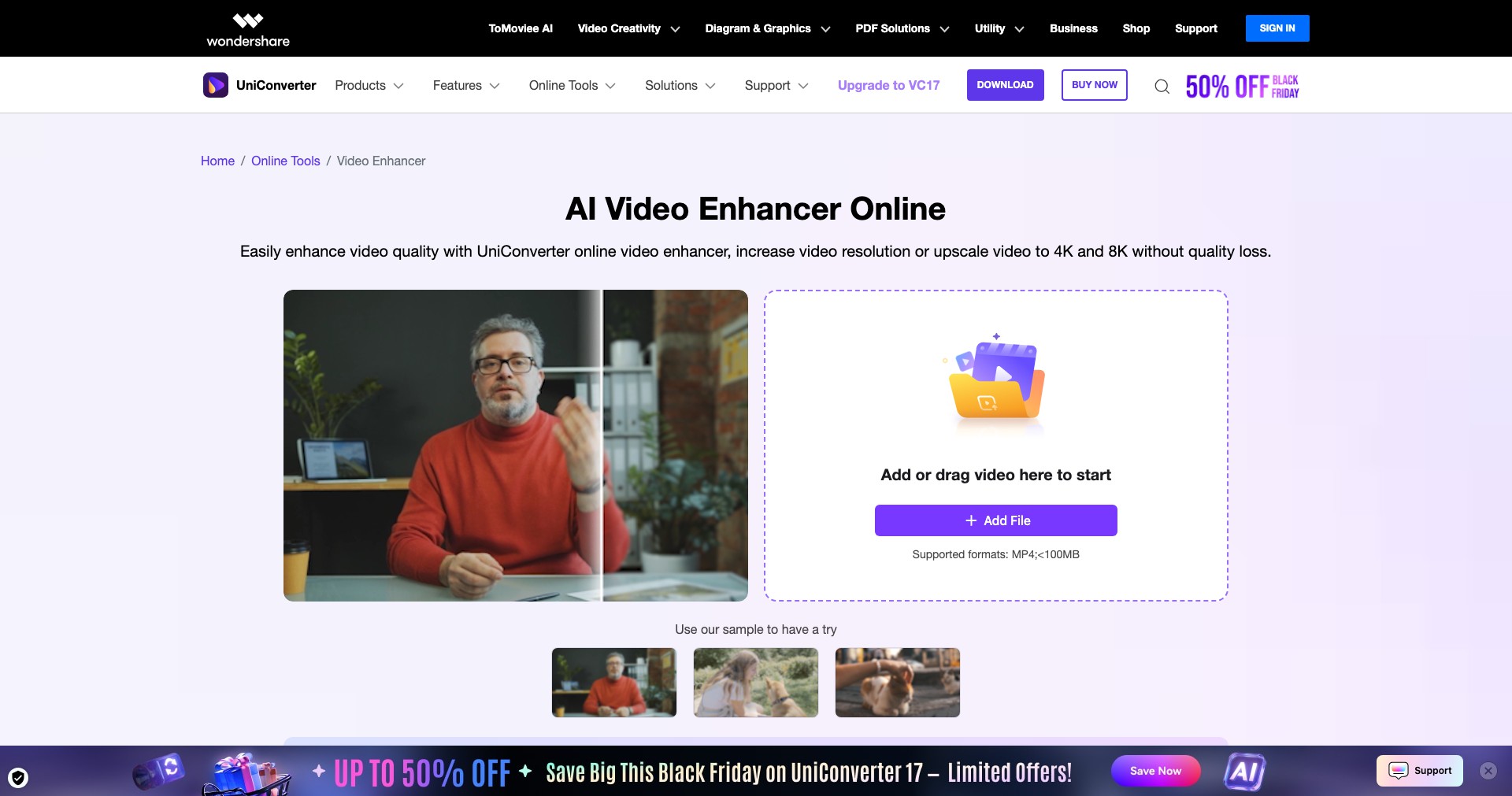 Uniconverter AI Video Enhancer Screenshot