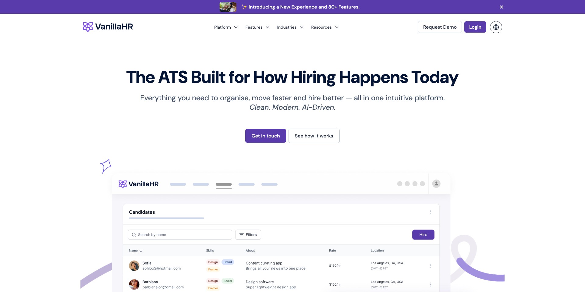 VanillaHR Hiring Platform Screenshot