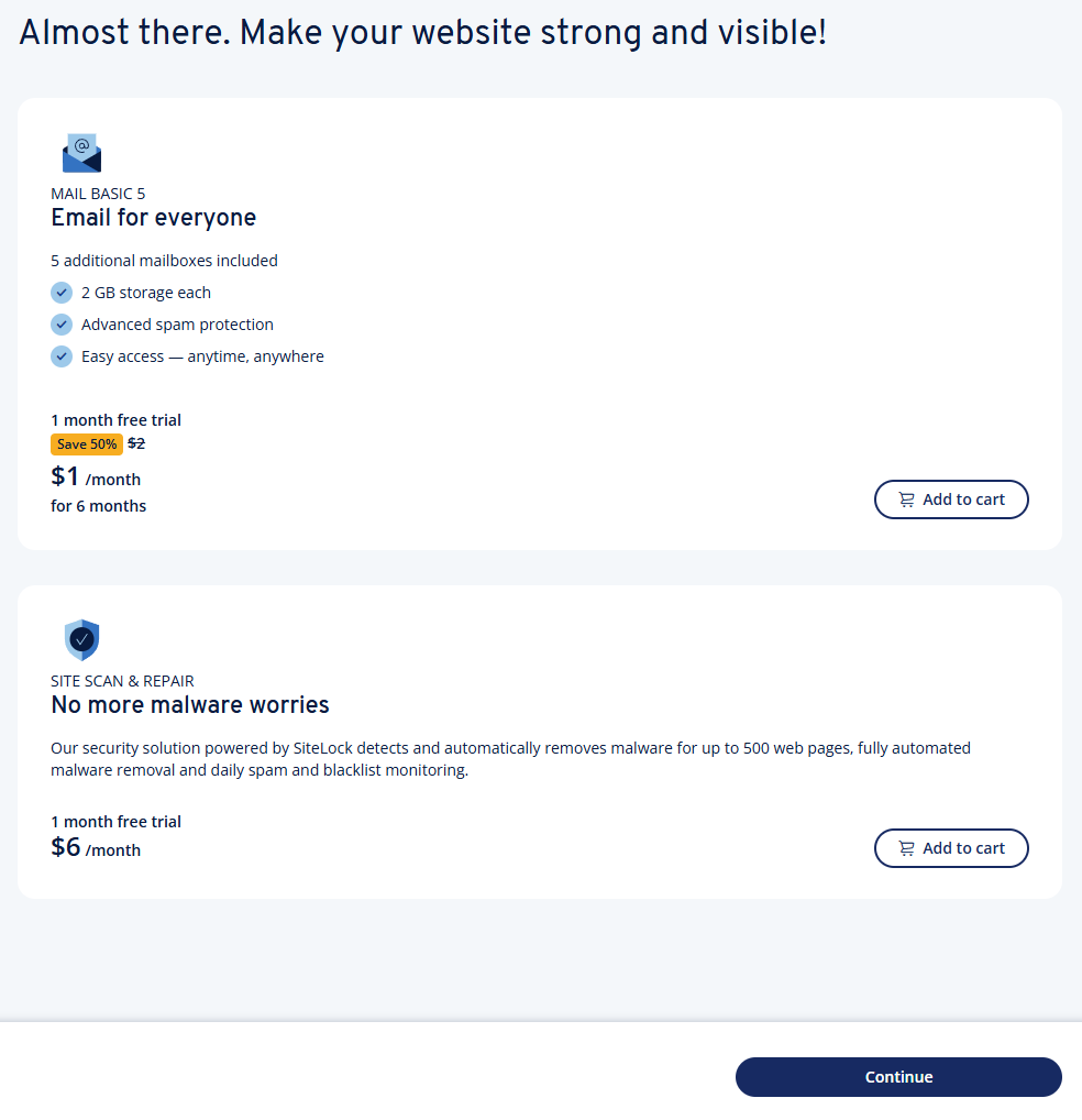 IONOS extra features at checkout