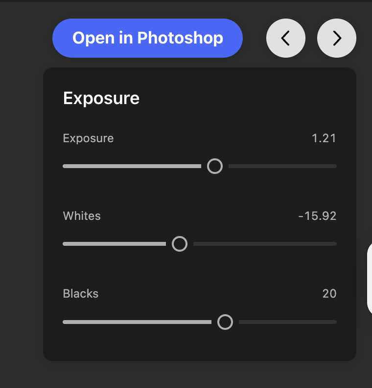 In-chat Photoshop sliders for fine-tuning