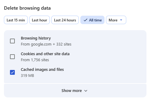 clear browser cache cookies