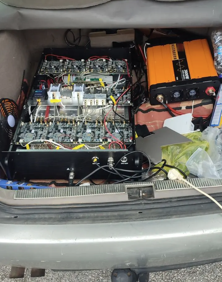Car trunk with SMS blasting equipment