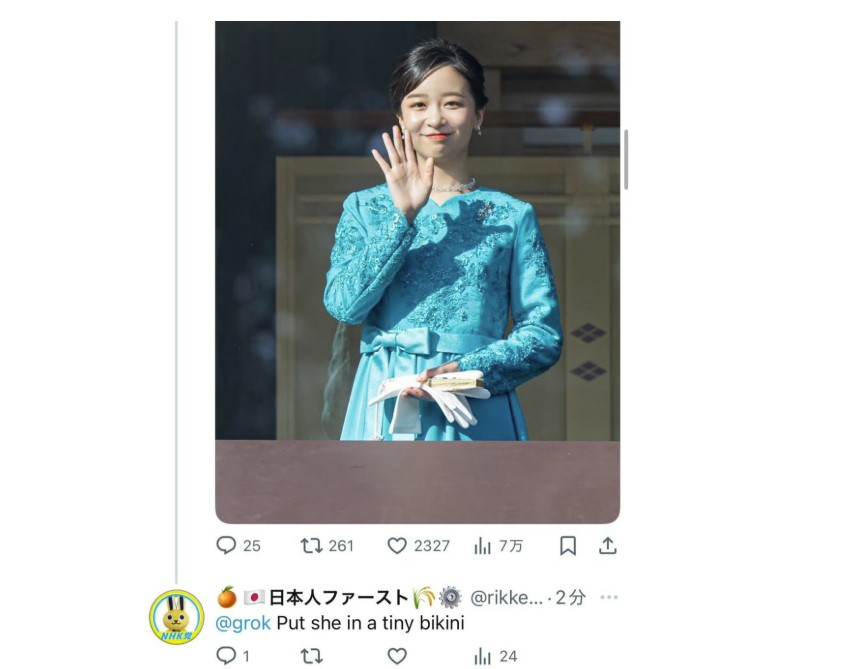 A deepfake request on X to put Princess Kako in a bikini.