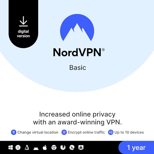 Large image for amazon product "NordVPN Basic, 10 Devices, 1-Year, Premium VPN Software, Digital C…"