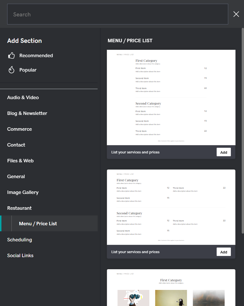 GoDaddy website builder adding sections