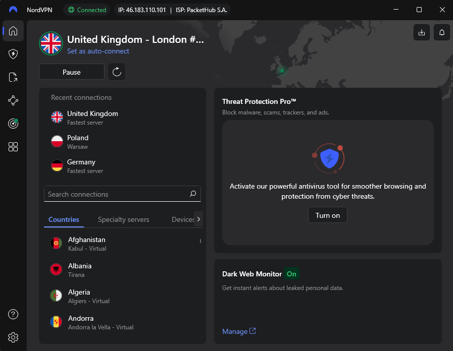 NordVPN Windows interface february 2026