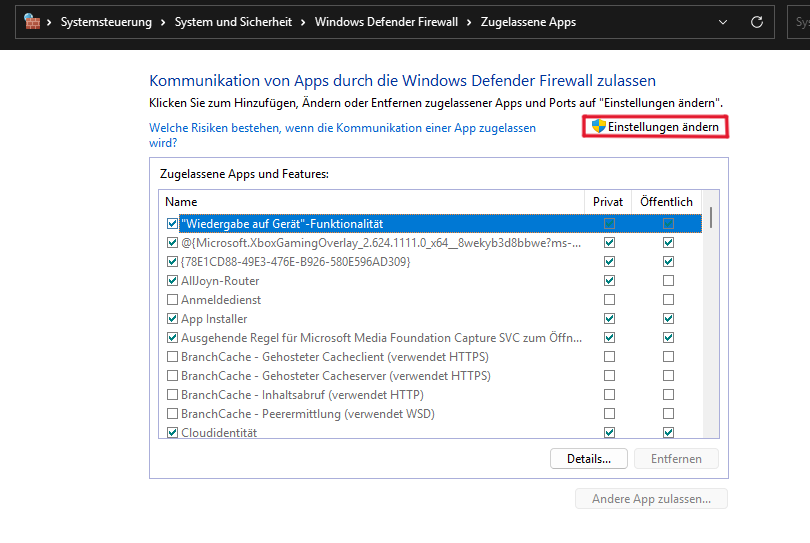 windows firewall einstellungen ändern