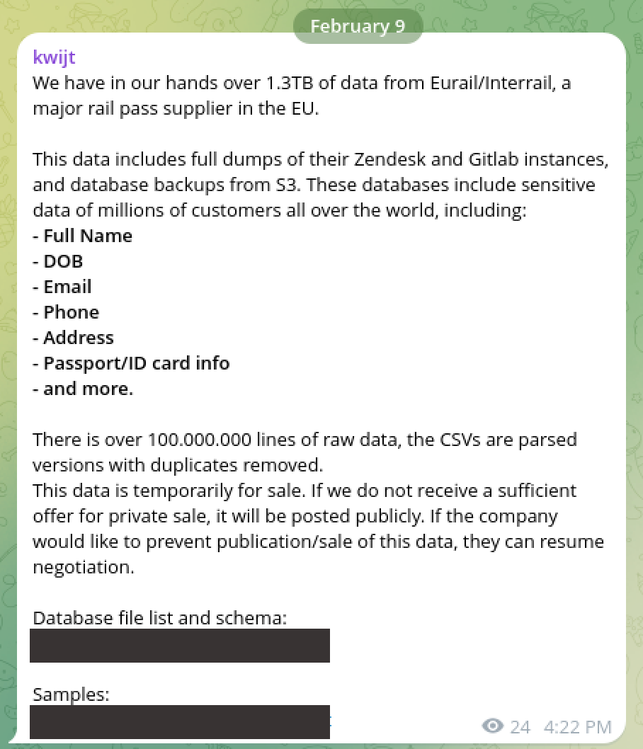 Eurail data breach