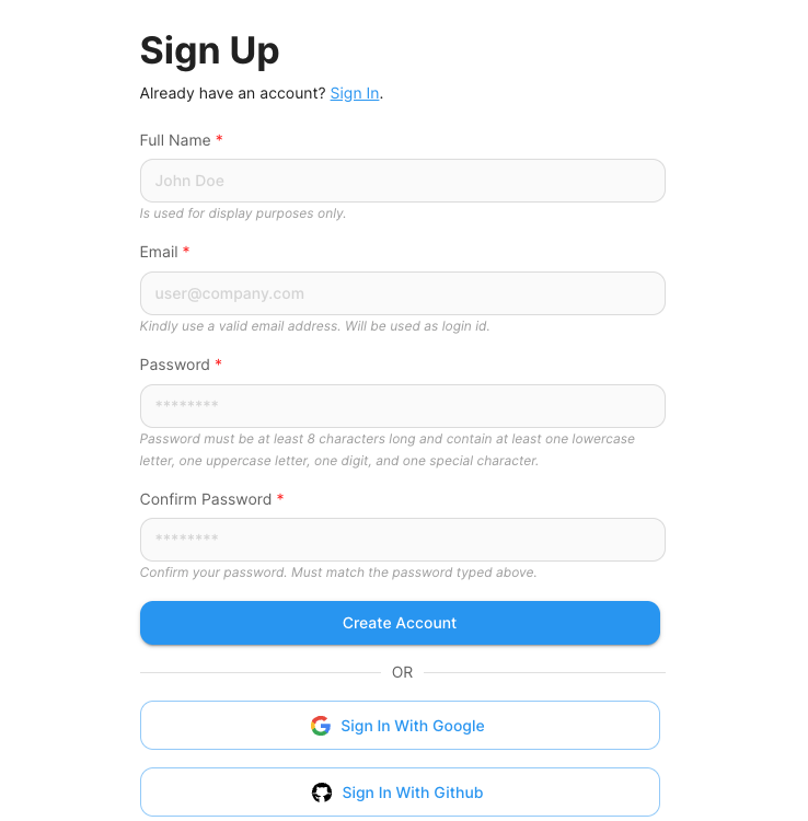 Flowise registration form