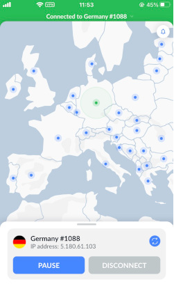 Opretter forbindelse til serveren med NordVPN på iPhone