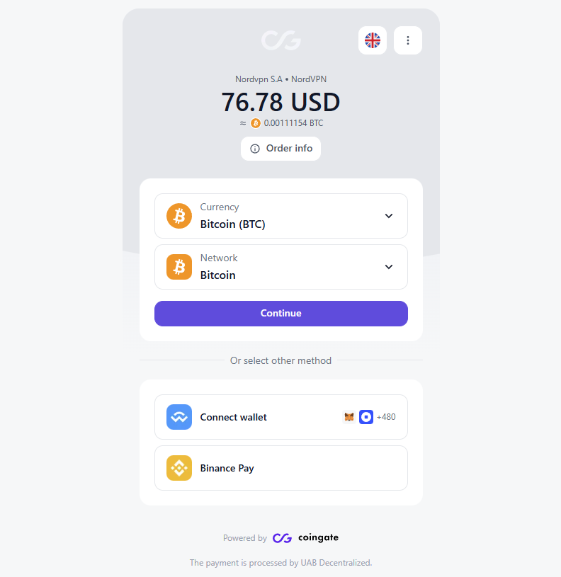 Nord crypto checkout