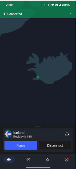 NordVPN forbundet til en server på Android