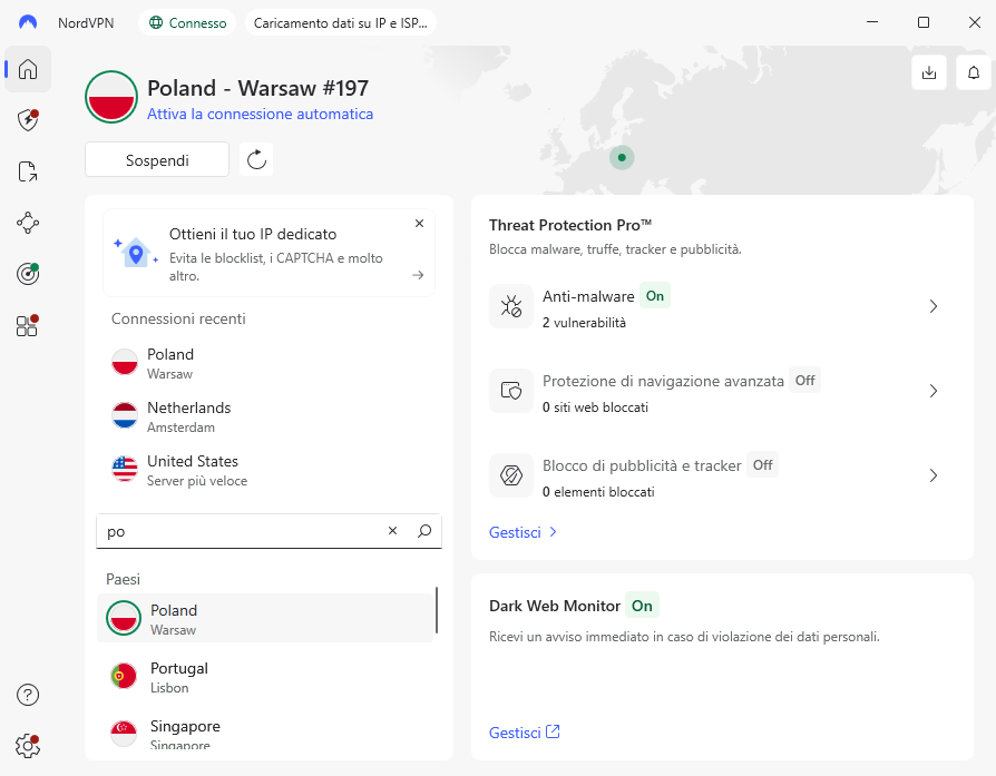 NordVPN connected to poland
