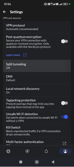 Aktivering af Split Tunneling i NordVPN-indstillinger
