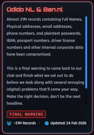 ShinyHunters claims Odido data leak
