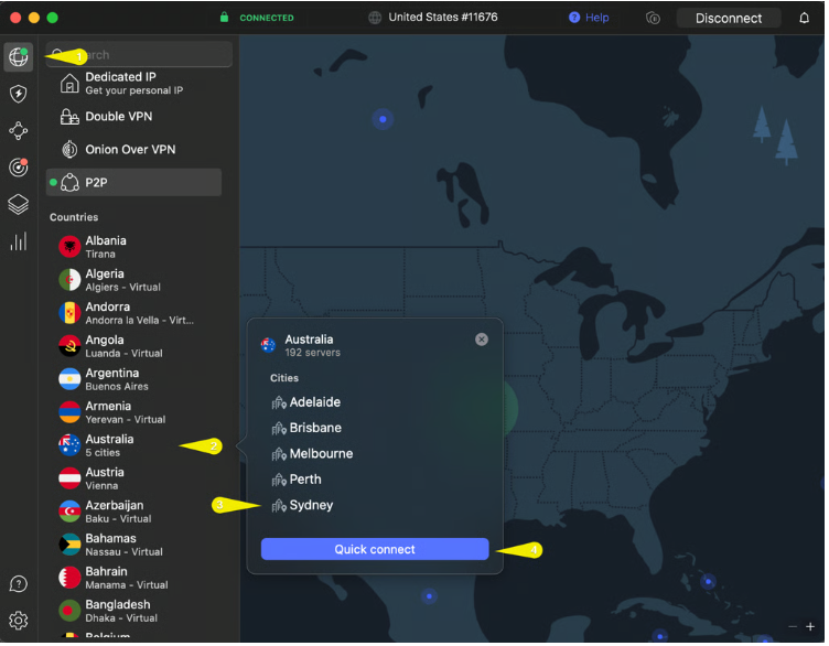 Skift mellem servere med NordVPN på Mac