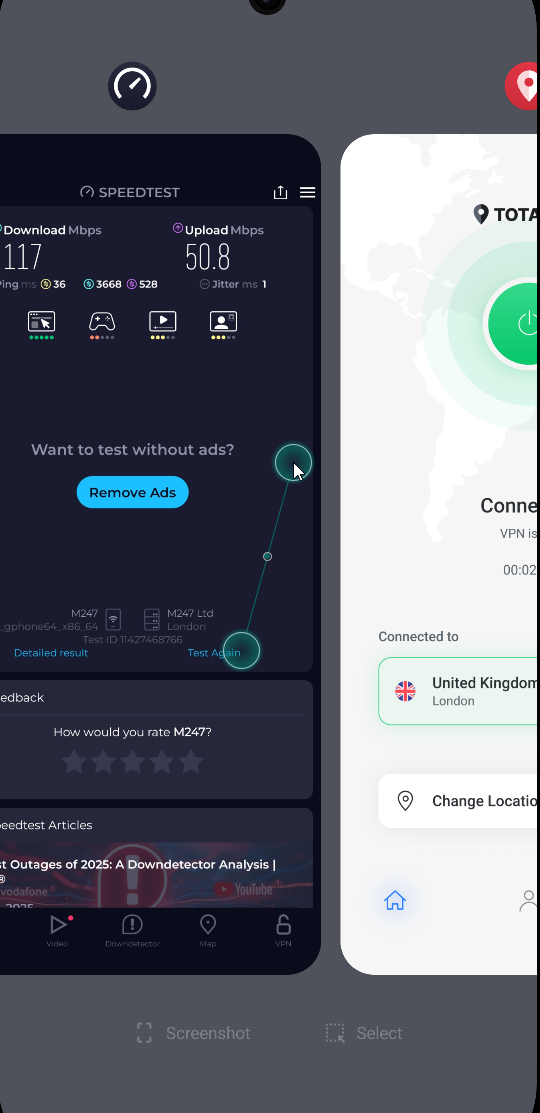 TotalVPN speed test on Android device