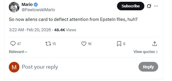 A response to Trump's UFO announcement on X.