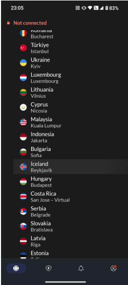 Valg af server på NordVPN Android-appen