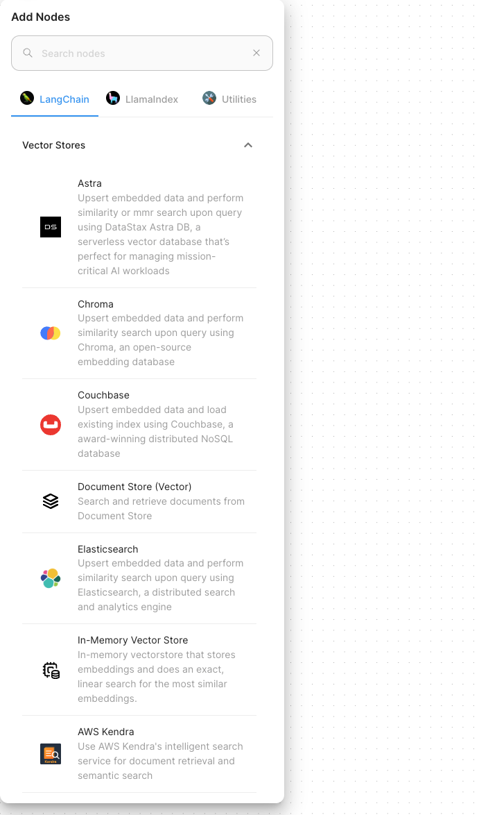 Vector store options on Flowise