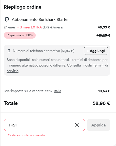 Pagina di pagamento Surfshark