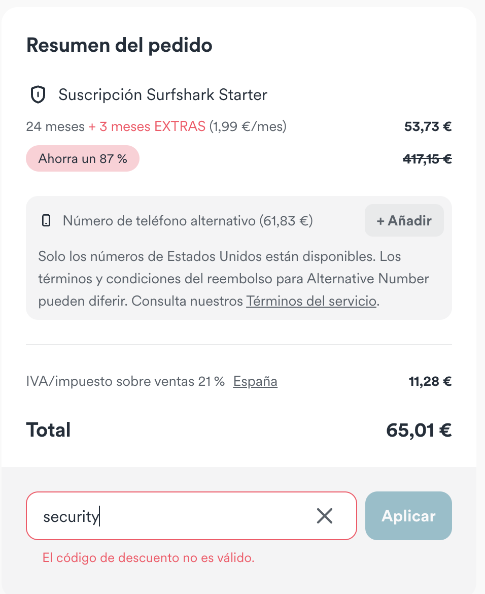 es surfshark error coupon