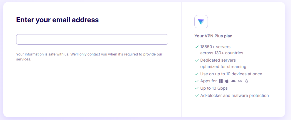 Protonvpn create account page