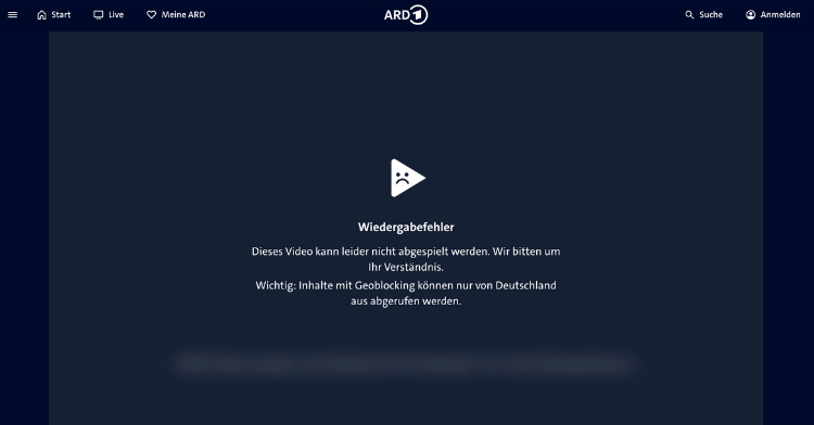 ARD Geoblocking-Nachricht