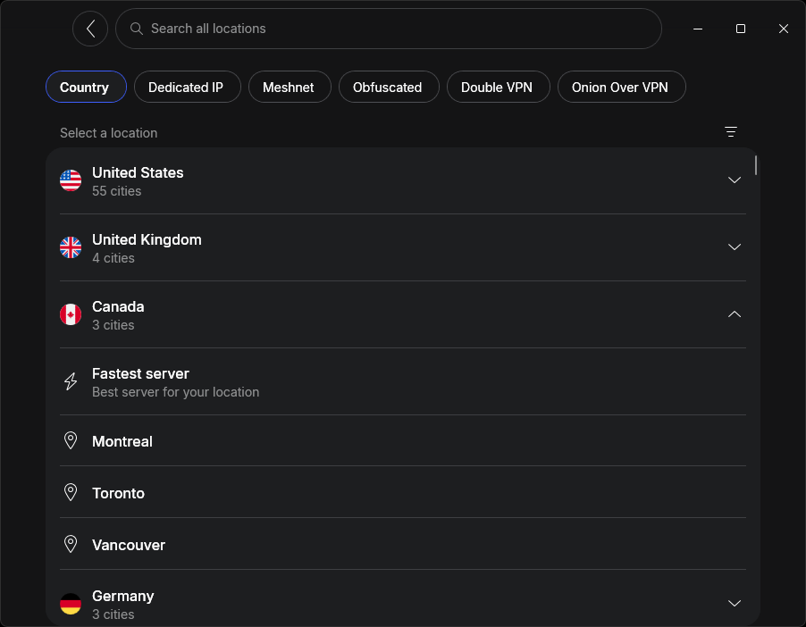 NordVPN servers in Canada