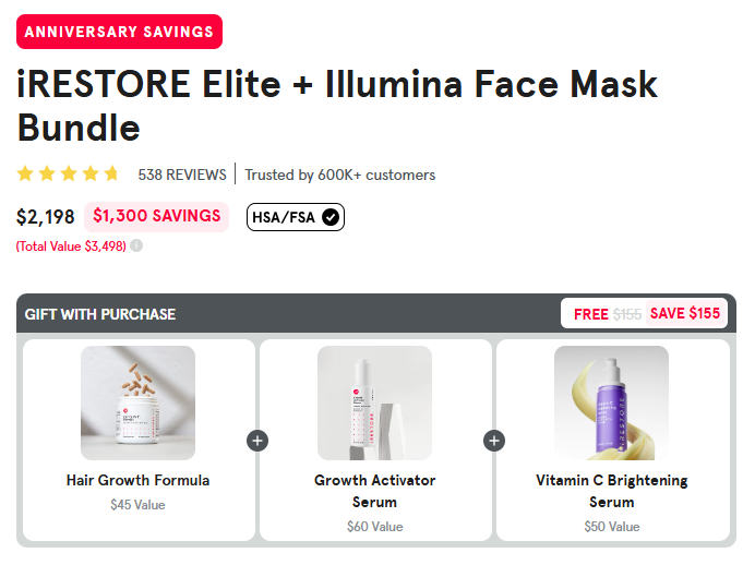 iRESTORE Elite + Illumina Face Mask Bundle savings