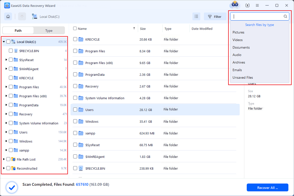 The user interface of easeus