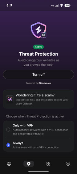Threat Protection interface on android