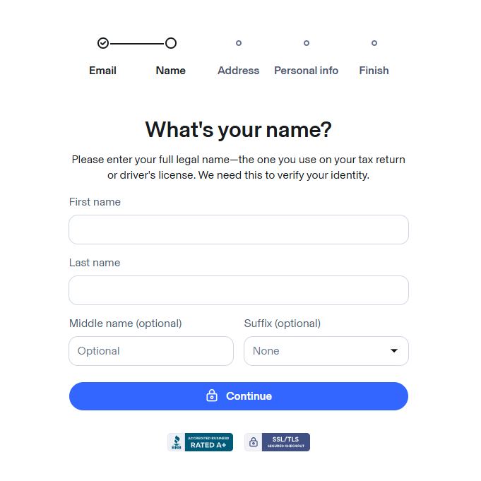 Aura form to enter personal details