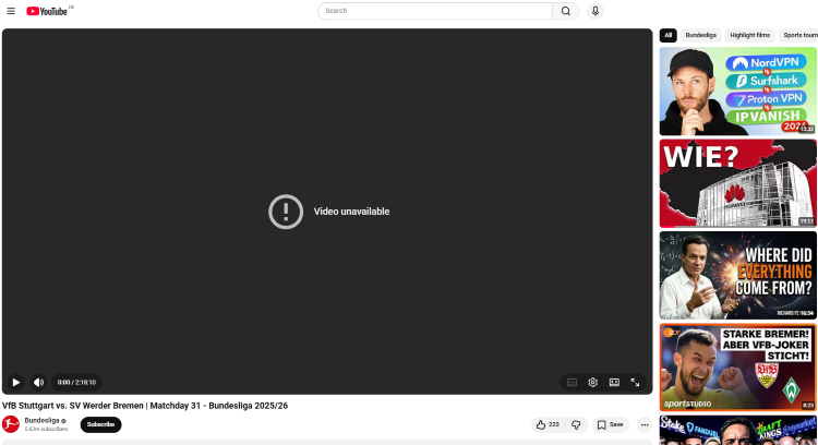Bundesliga YouTube live Fehlermeldung