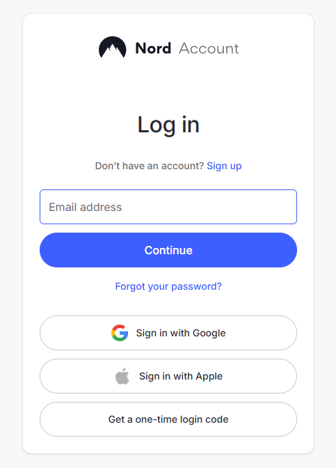 NordVPN account log in