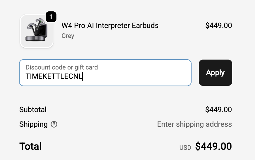 timekettle paste coupon code into promo code field