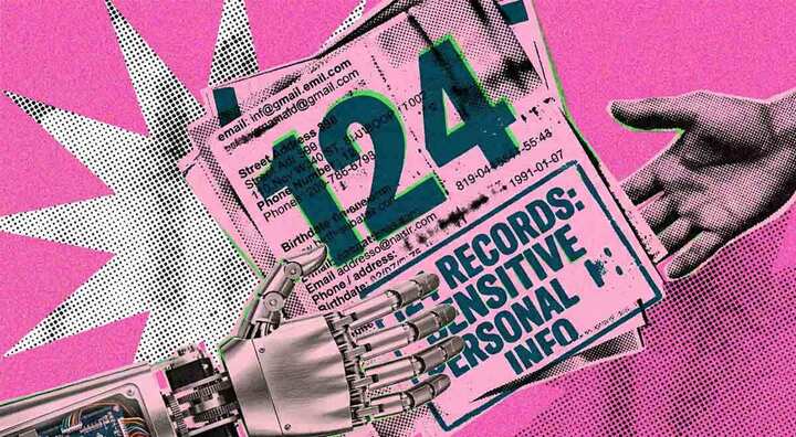 pink, grey texture star, bot hand passes over paper, 124 sign, human hand on the right