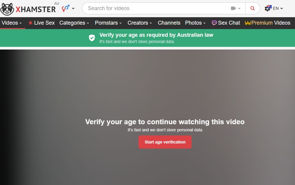 xHamster age verification in Australia April 2026