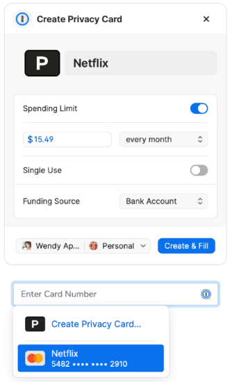 1Password’s Privacy Cards