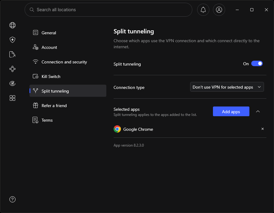 NordVPN Split tunneling new