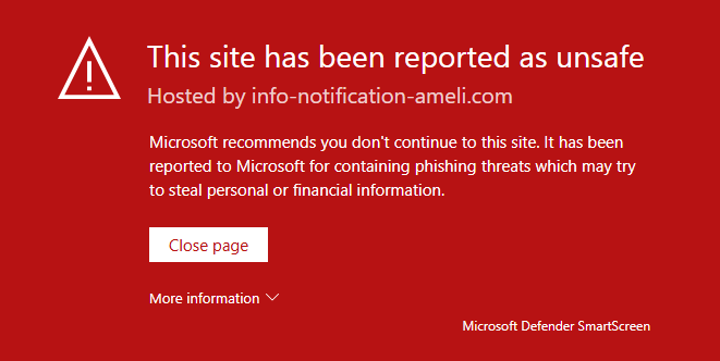 Microsoft Defender blocks a phishing website
