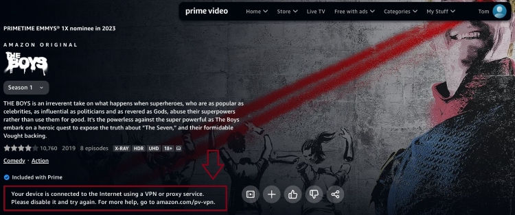 amazon prime vpn error message