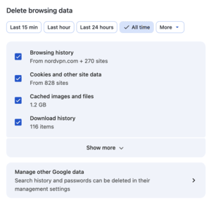 chrome cache cookies